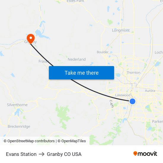 Evans Station to Granby CO USA map
