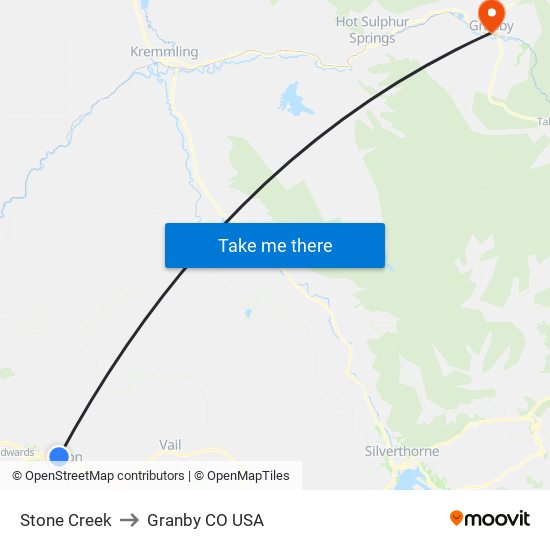 Stone Creek to Granby CO USA map