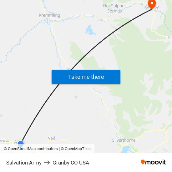 Salvation Army to Granby CO USA map
