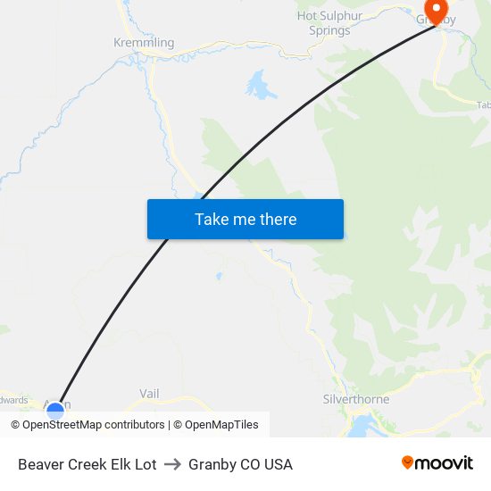 Beaver Creek Elk Lot to Granby CO USA map