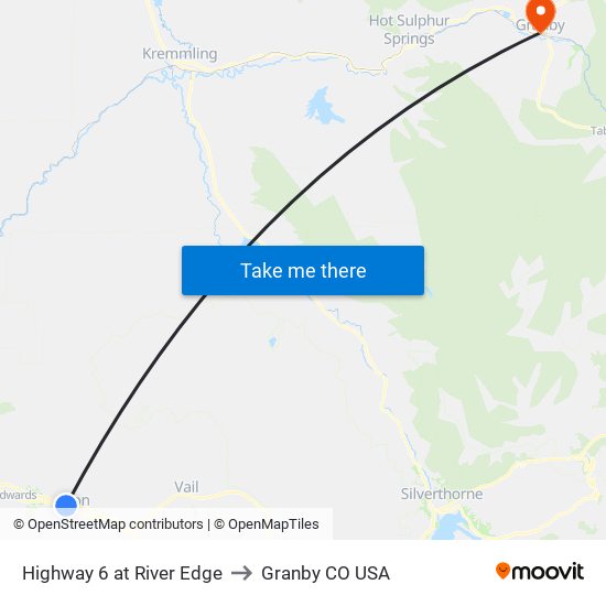 Highway 6 at River Edge to Granby CO USA map