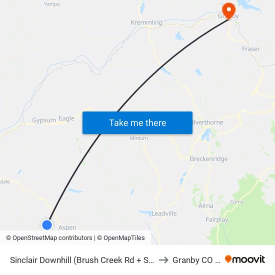 Sinclair Downhill (Brush Creek Rd + Sinclair Rd) to Granby CO USA map