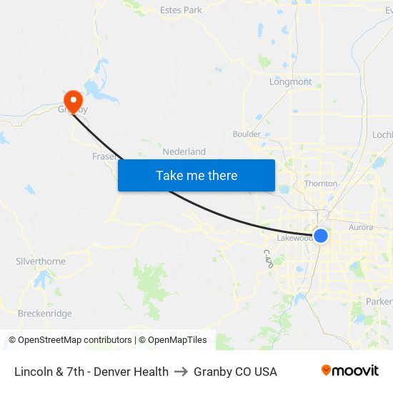 Lincoln & 7th - Denver Health to Granby CO USA map