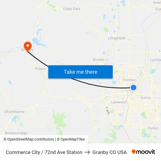 Commerce City / 72nd Ave Station to Granby CO USA map