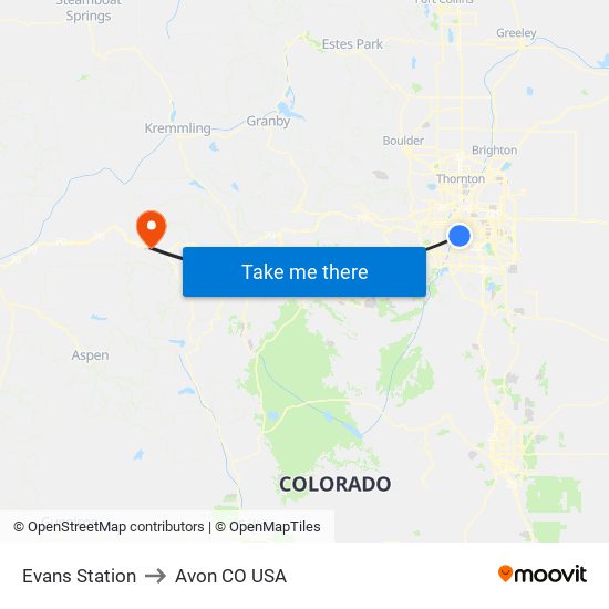 Evans Station to Avon CO USA map