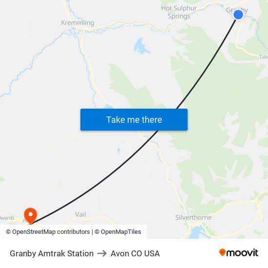 Granby Amtrak Station to Avon CO USA map