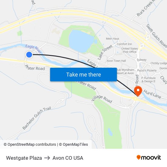 Westgate Plaza to Avon CO USA map