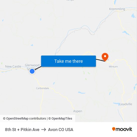 8th St + Pitkin Ave to Avon CO USA map