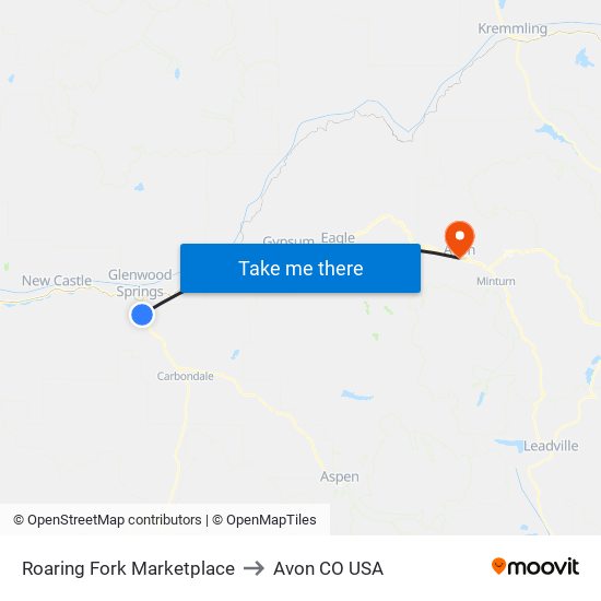 Roaring Fork Marketplace to Avon CO USA map