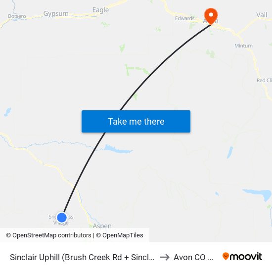 Sinclair Uphill (Brush Creek Rd + Sinclair Rd) to Avon CO USA map