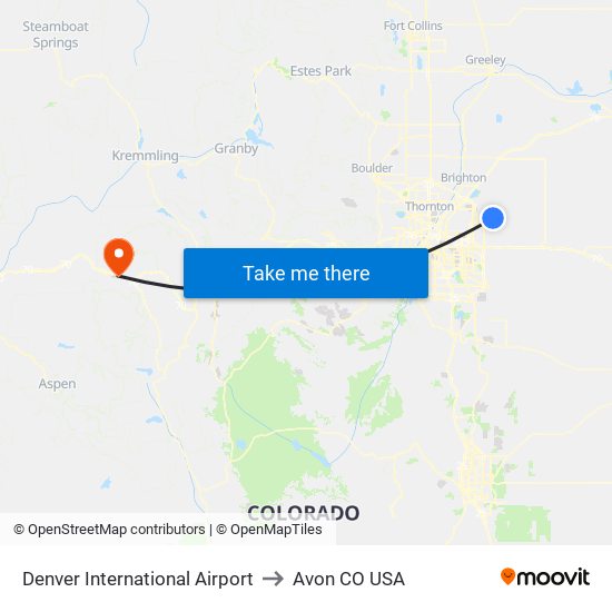 Denver International Airport to Avon CO USA map