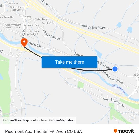 Piedmont Apartments to Avon CO USA map