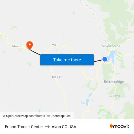 Frisco Transit Center to Avon CO USA map