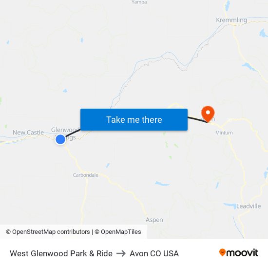 West Glenwood Park & Ride to Avon CO USA map