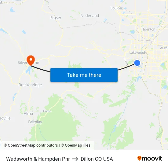 Wadsworth & Hampden Pnr to Dillon CO USA map