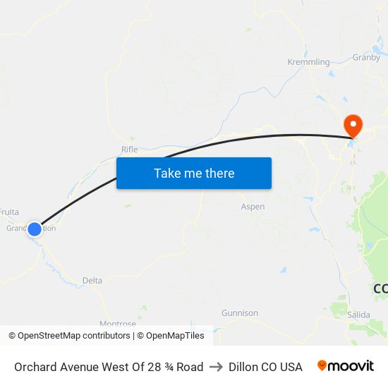 Orchard Avenue West Of 28 ¾ Road to Dillon CO USA map