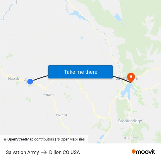 Salvation Army to Dillon CO USA map