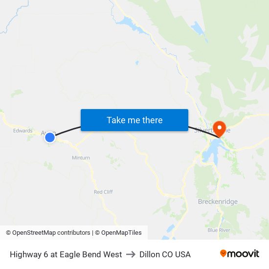 Highway 6 at Eagle Bend West to Dillon CO USA map