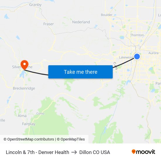 Lincoln & 7th - Denver Health to Dillon CO USA map