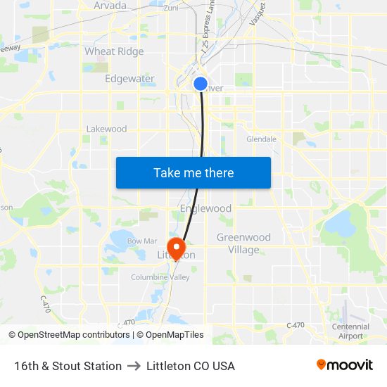 16th & Stout Station to Littleton CO USA map