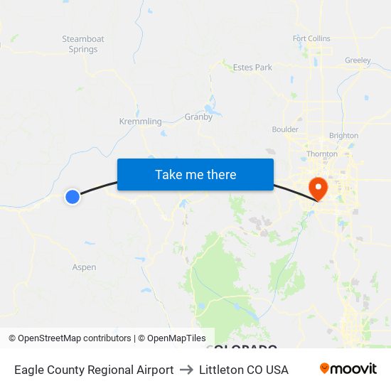 Eagle County Regional Airport to Littleton CO USA map