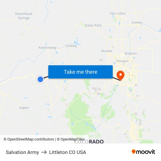 Salvation Army to Littleton CO USA map