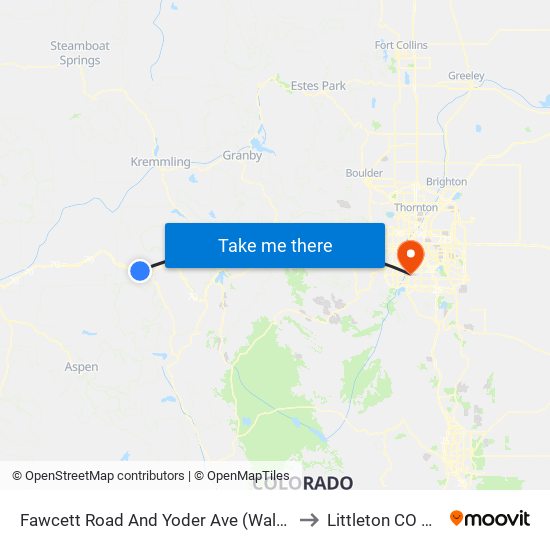 Fawcett Road And Yoder Ave (Walmart) to Littleton CO USA map