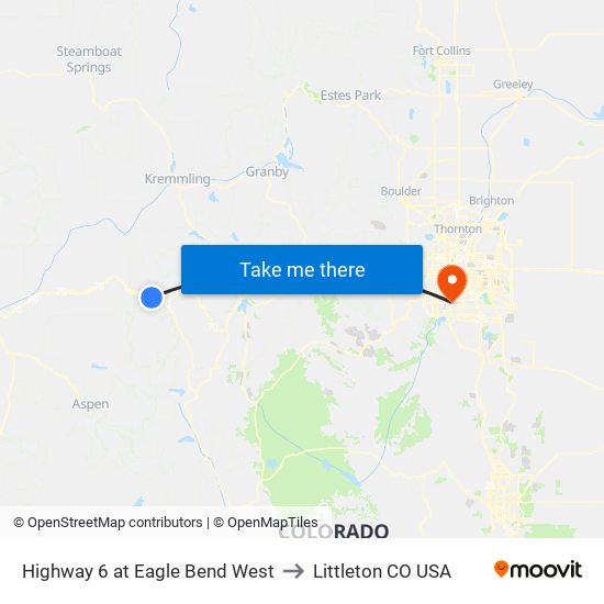 Highway 6 at Eagle Bend West to Littleton CO USA map