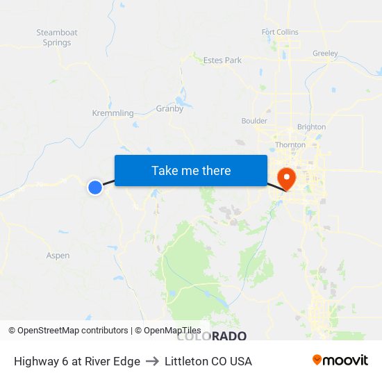 Highway 6 at River Edge to Littleton CO USA map