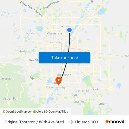 Original Thornton / 88th Ave Station to Littleton CO USA map