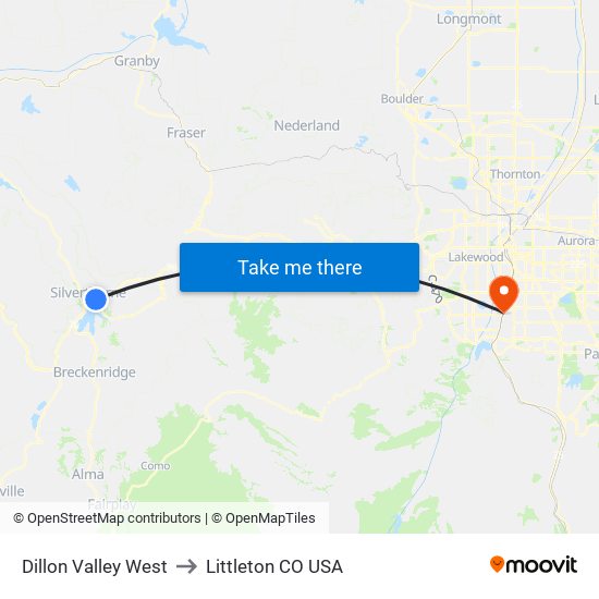 Dillon Valley West to Littleton CO USA map