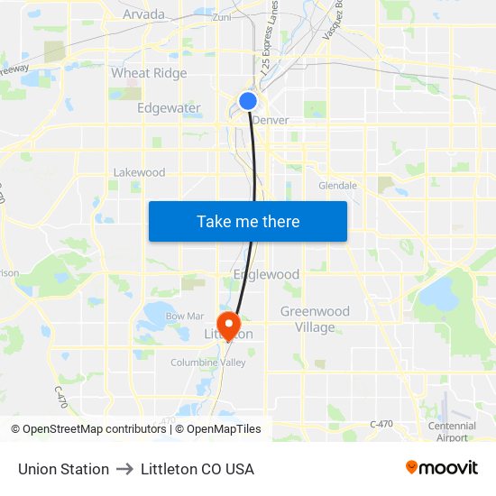 Union Station to Littleton CO USA map