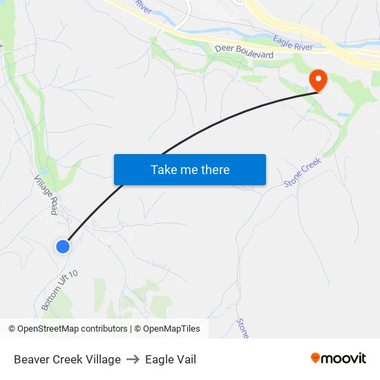 Beaver Creek Village to Eagle Vail map