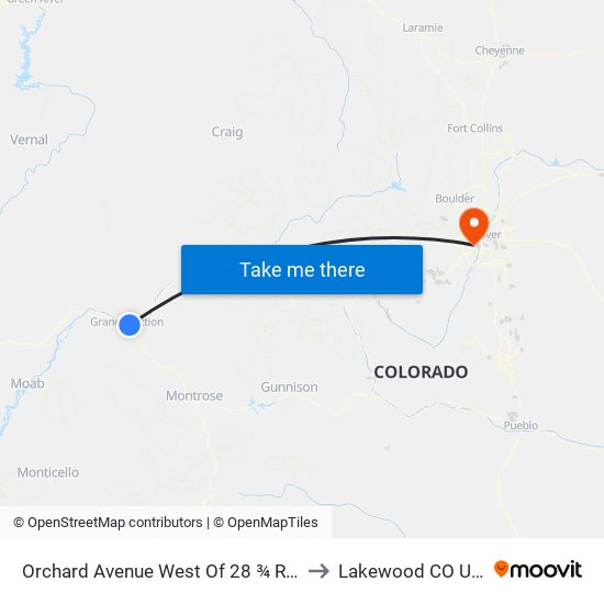 Orchard Avenue West Of 28 ¾ Road to Lakewood CO USA map