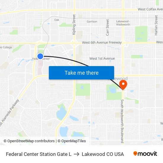 Federal Center Station Gate L to Lakewood CO USA map