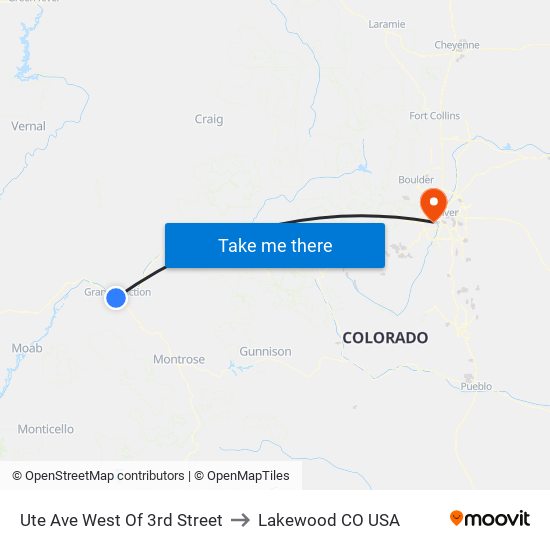 Ute Ave West Of 3rd Street to Lakewood CO USA map