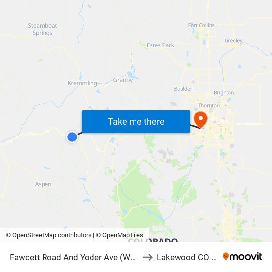 Fawcett Road And Yoder Ave (Walmart) to Lakewood CO USA map