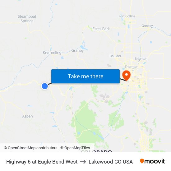 Highway 6 at Eagle Bend West to Lakewood CO USA map
