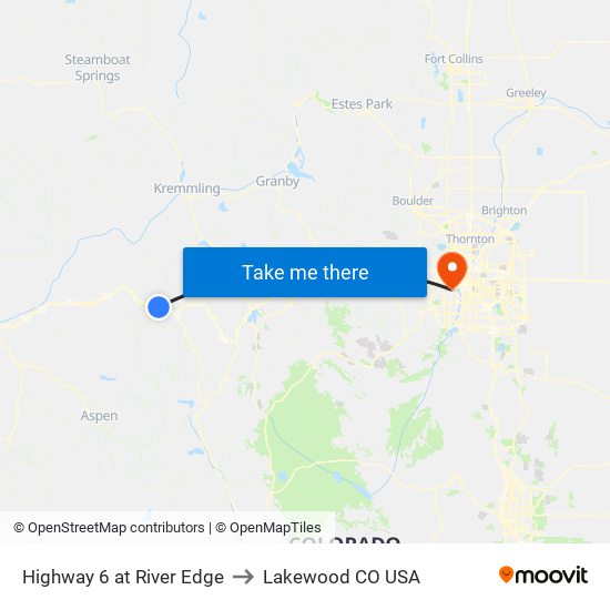 Highway 6 at River Edge to Lakewood CO USA map