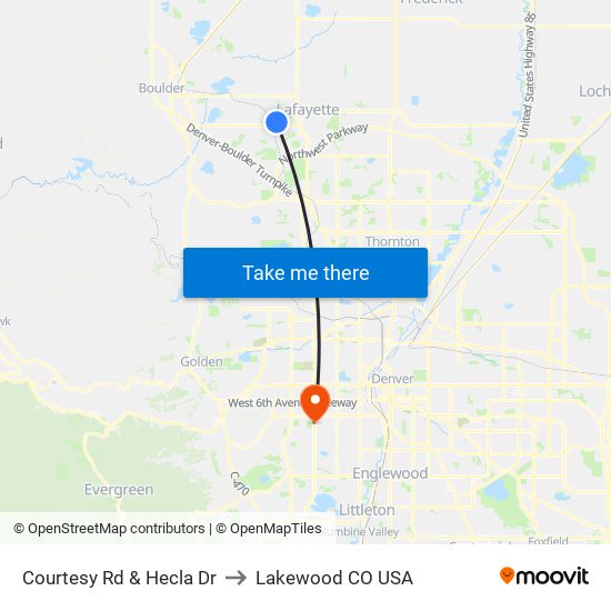 Courtesy Rd & Hecla Dr to Lakewood CO USA map