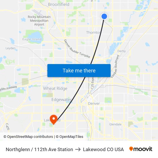 Northglenn / 112th Ave Station to Lakewood CO USA map