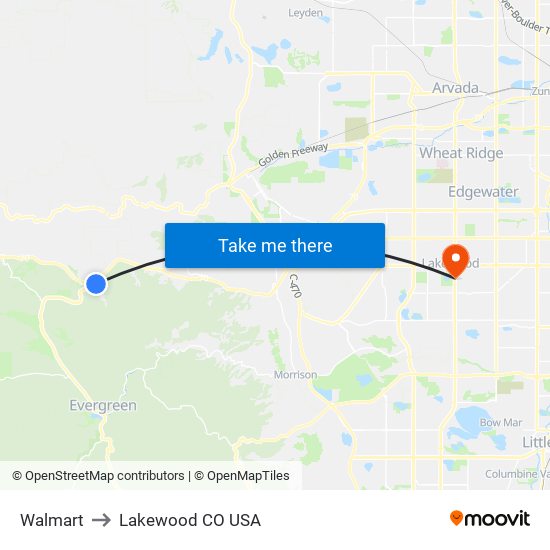 Walmart to Lakewood CO USA map