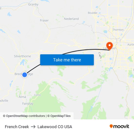 French Creek to Lakewood CO USA map