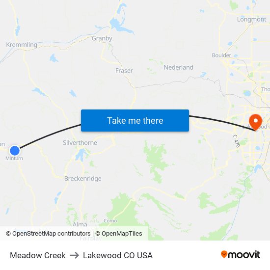 Meadow Creek to Lakewood CO USA map