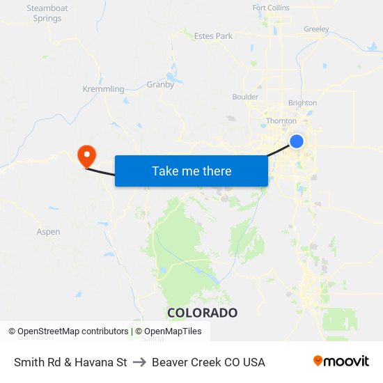 Smith Rd & Havana St to Beaver Creek CO USA map