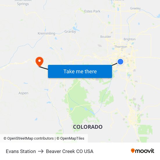 Evans Station to Beaver Creek CO USA map
