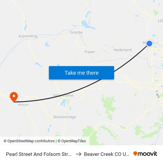 Pearl Street And Folsom Street to Beaver Creek CO USA map