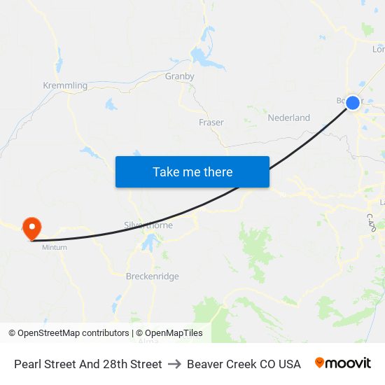 Pearl Street And 28th Street to Beaver Creek CO USA map