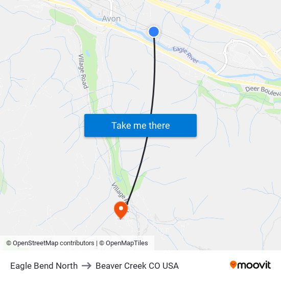 Eagle Bend North to Beaver Creek CO USA map