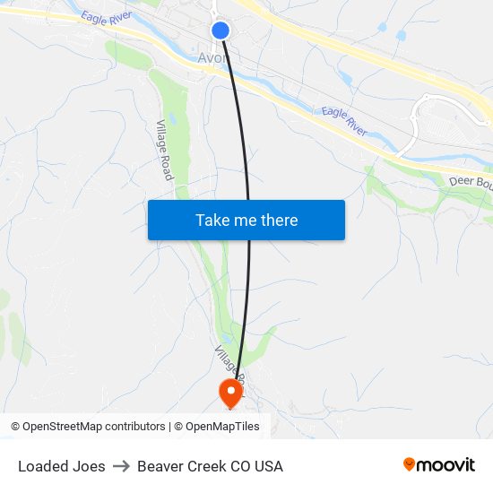 Loaded Joes to Beaver Creek CO USA map